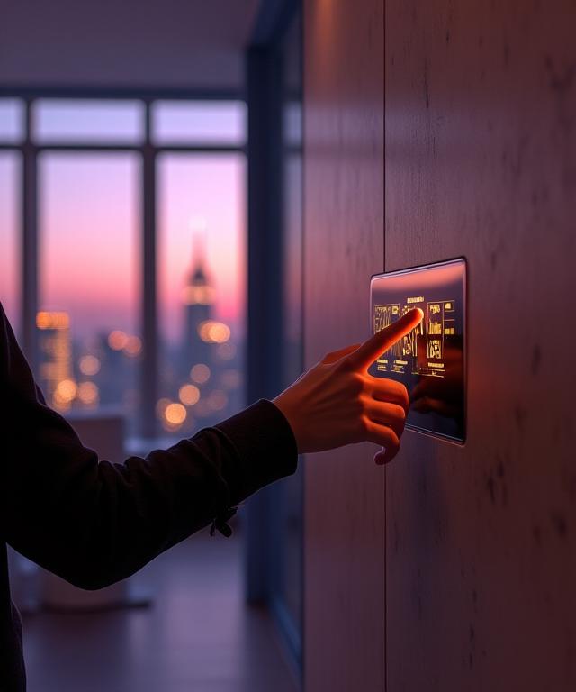 Sophisticated New York apartment interior with integrated smart home technology interfaces